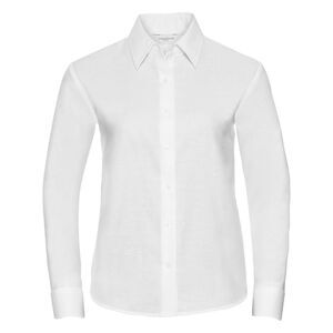 Russell Collection Women's Long Sleeve Formal Easy Care Oxford Shirt / White